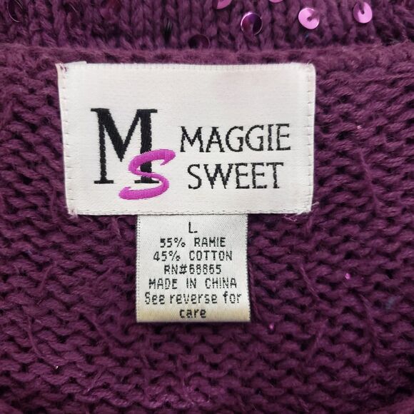 Maggie Sweet Womens Sweater Large Purple Sequin Knit Pullover Crew Neck Long Slv - Picture 7 of 8